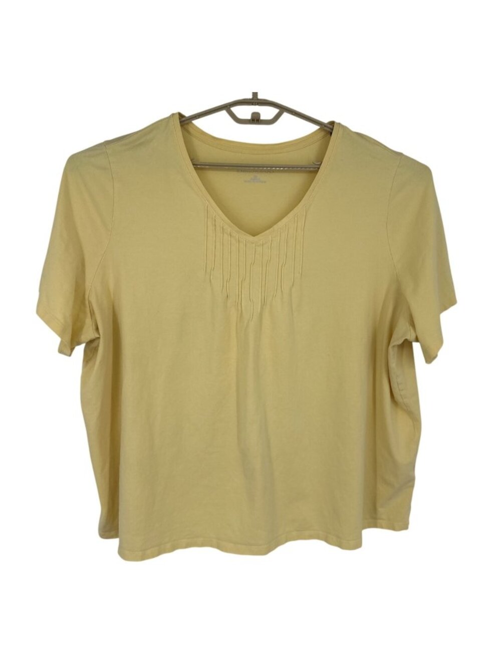 Catherines Suprema Collection Womens Yellow V-Neck Short Sleeve Top 3X 26/28W
